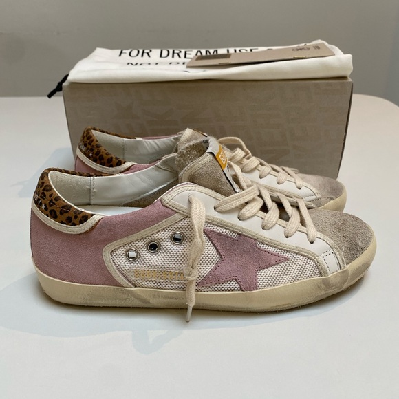 Golden Goose Superstar Sneaker Cream Antique Pink Suede/Leopard sz 37 New in Box - Picture 5 of 17